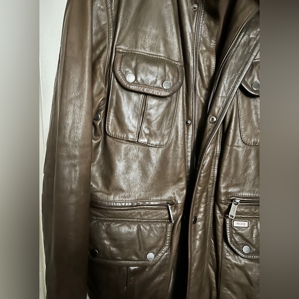 Tumi Aviator Leather Coat Brown Burnished Leather -Medium - Picture 4 of 7